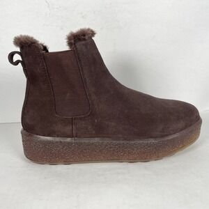 Madewell Joey Chelsea Boots Womens Size 8 Brown Suede Faux Fur Pull On Shoes